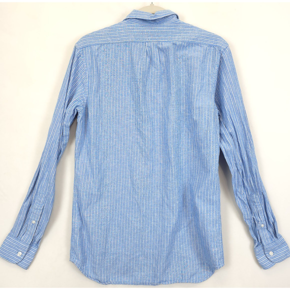 Old Navy Oxford Button Down Shirt Linen Blend Slim Fit Men S Stripe White Blue - Picture 2 of 11